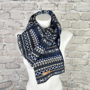 Point Zero Fairisle Jaquard Knit Scarf Cabincore  Olive Green Blues O/S Unisex